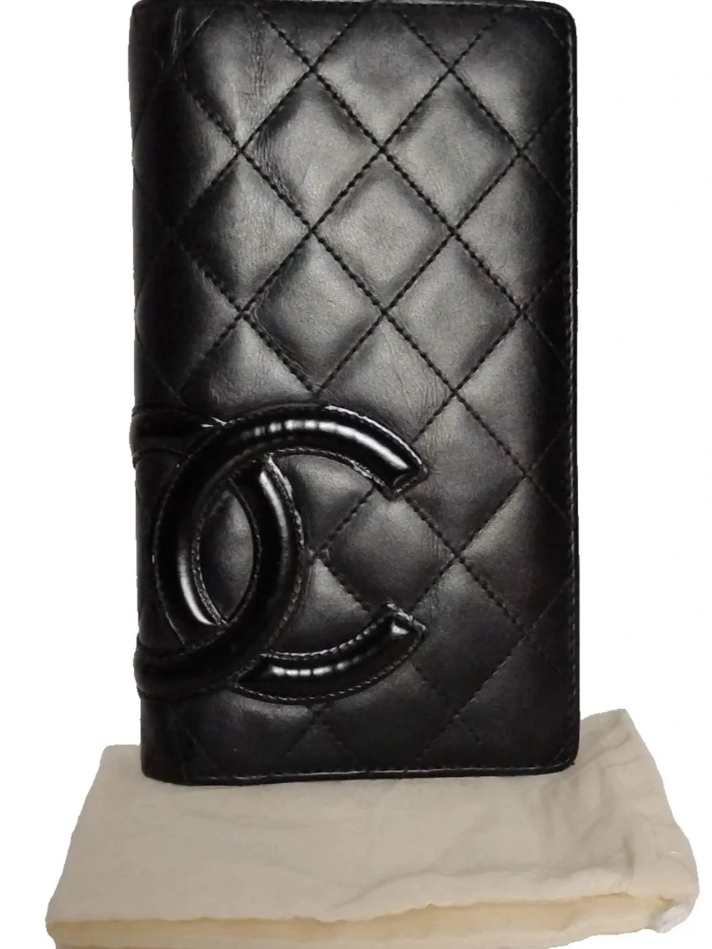 CHANEL Black Quilted Lambskin Long Wallet with CC Emblem